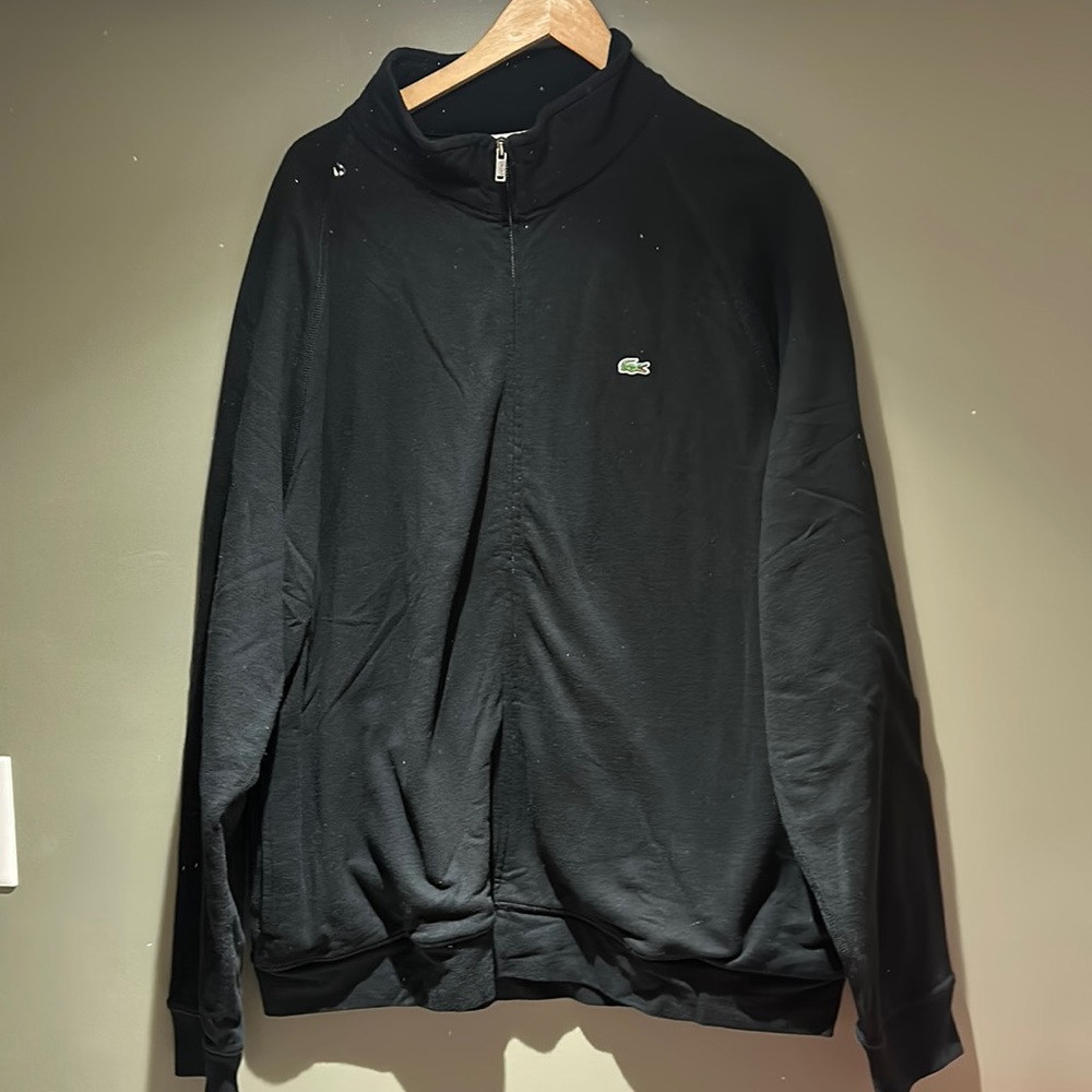 Lacoste Mens Black Zip Up Sweatshirt with Pockets Sz XXL NWT